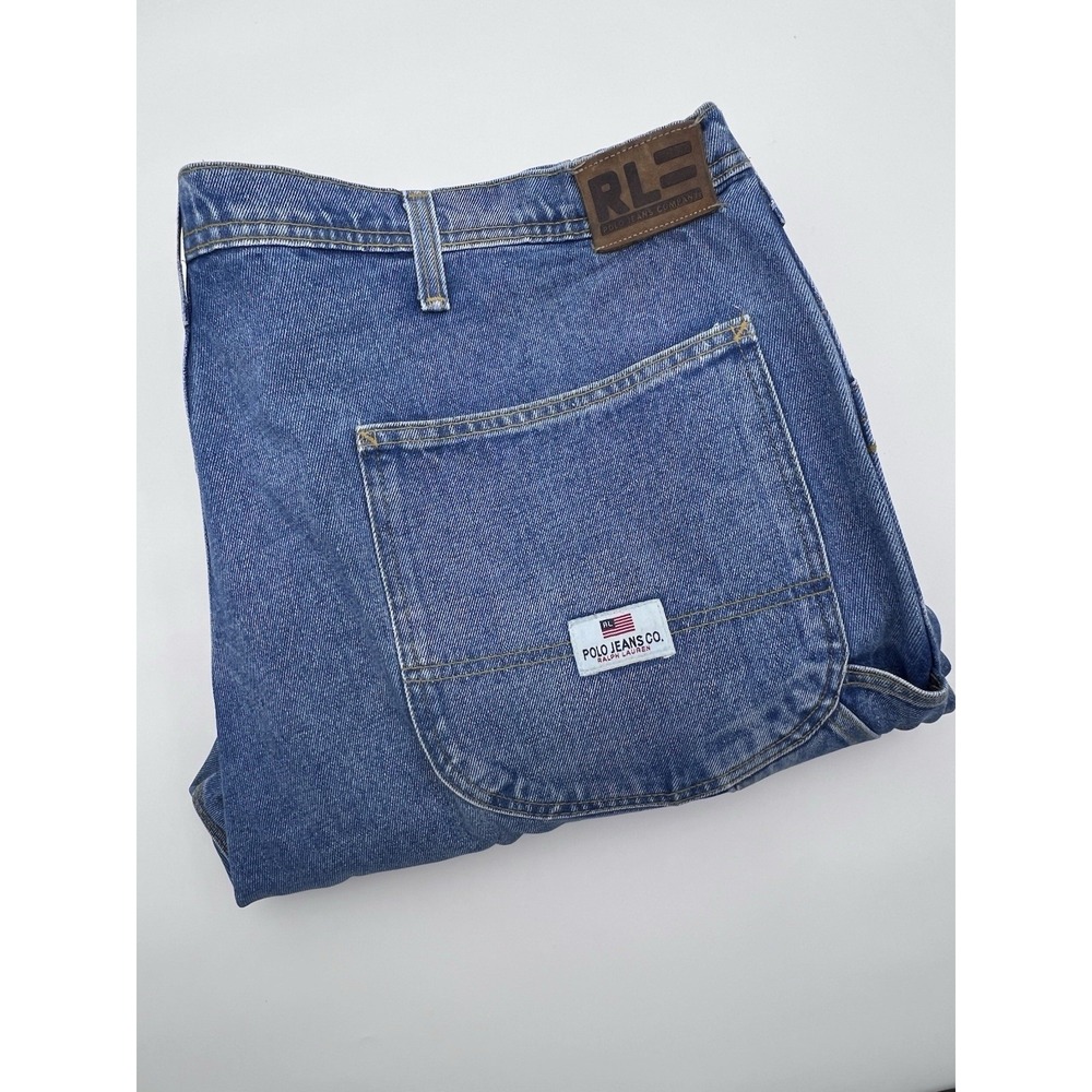 Polo Jeans Co VTG Carpenter Denim Pants Baggy Skater Grunge Mens 42x32 Fit 42X33